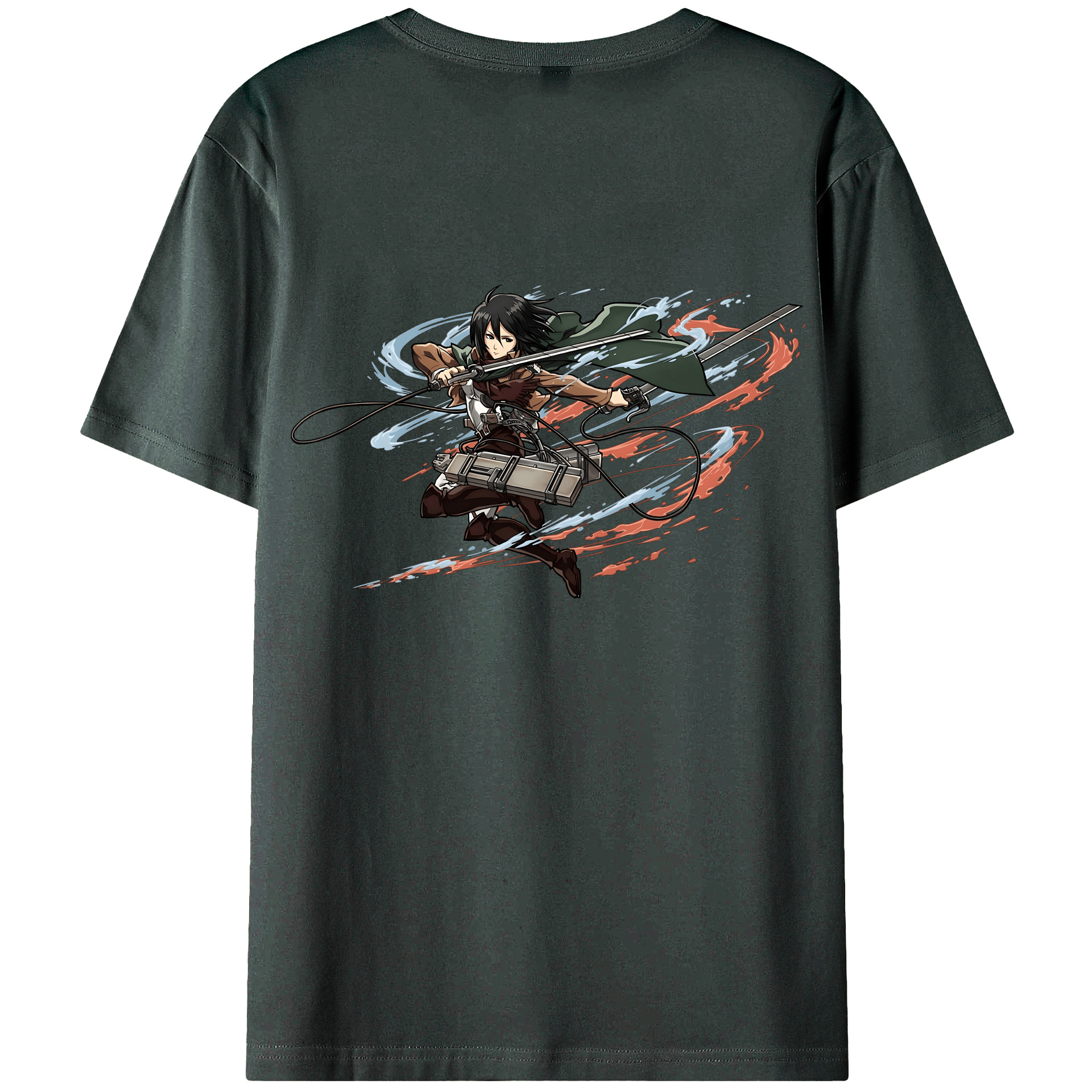 （画像用） 進撃の巨人 ミカサ·アッカーマン Attack on Titan Mikasa Ackerman 綿100％ メンズ半袖Tシャツ（バックプリント） 通気性